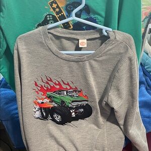 Kids Long Sleeve Gray Monster Truck Tee